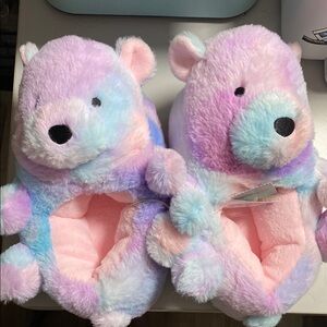 Plush Bear Slippers for Kids - Pink and Blue